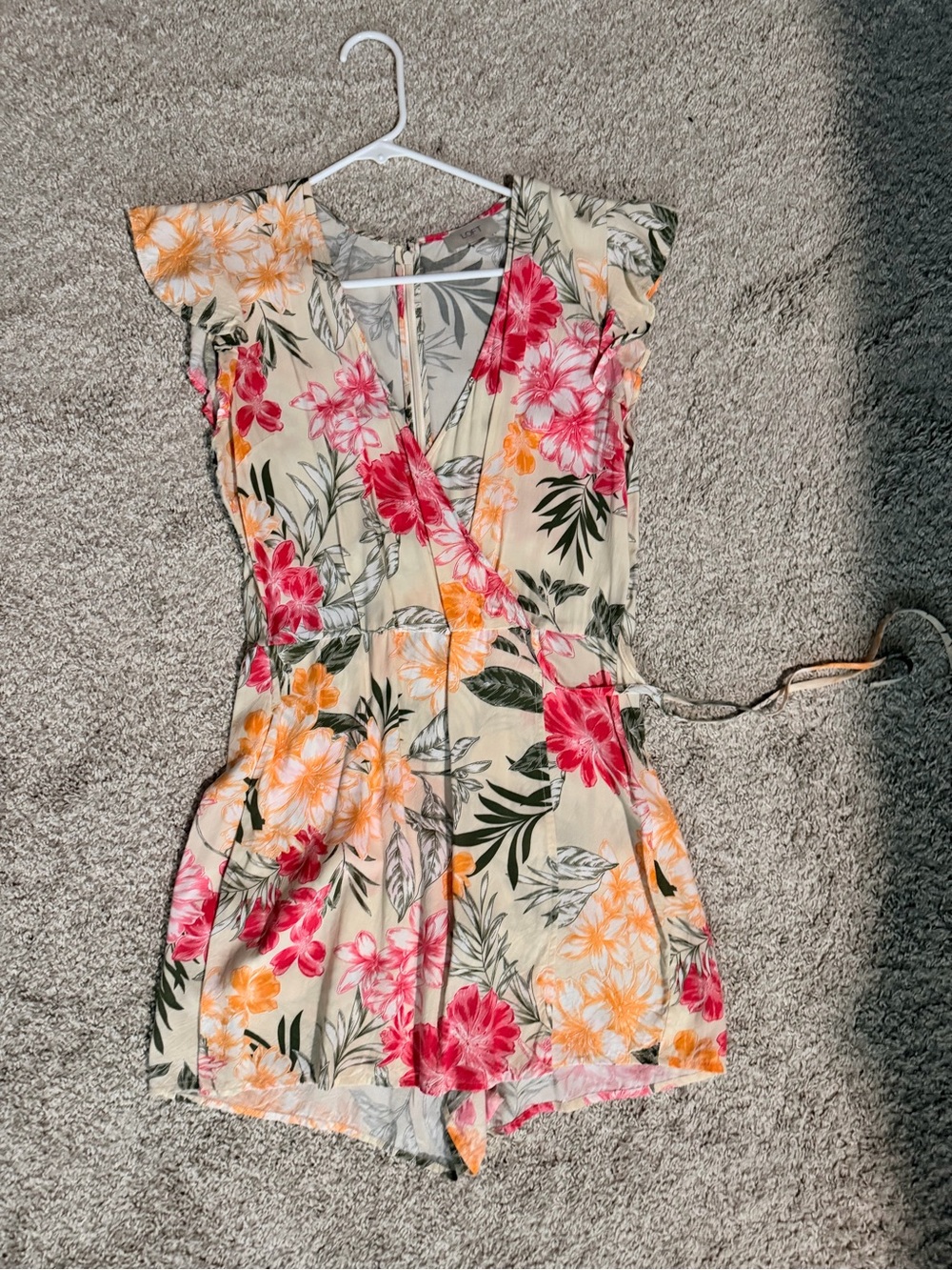 LOFT Floral Wrap Romper - Pink, Orange & Green